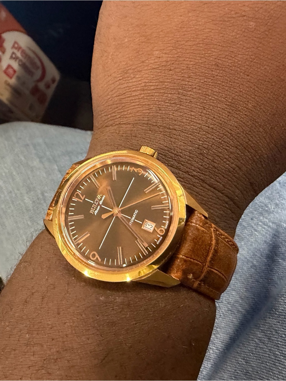 Bulova 64B124 Gold Case Brown Dial Leather Strap Men’s Watch